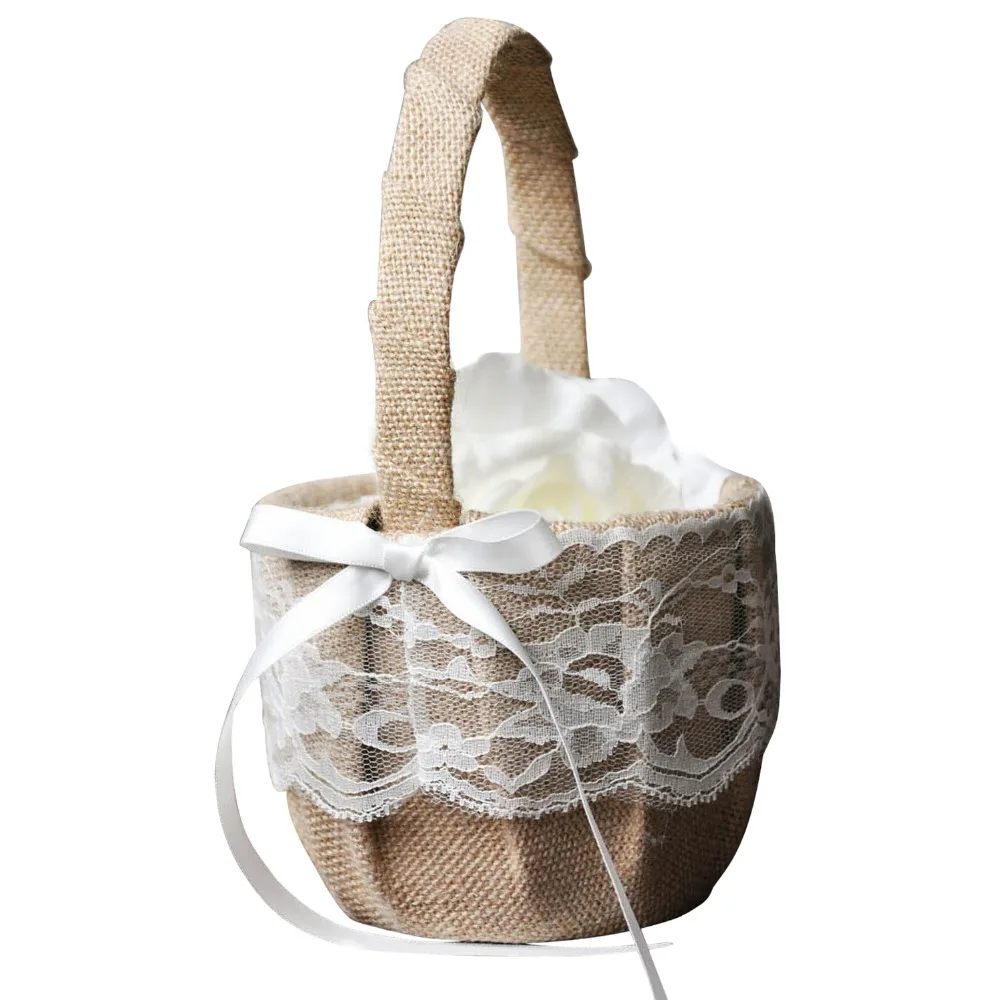 

Vintage Retro Lace Bow Wedding Party Flower Girl Basket