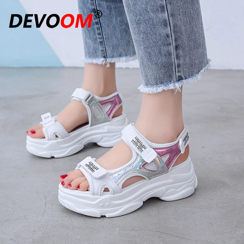 Женские кожаные парусиновые сандалии Zapatos Mujer спортивные на платформе женская