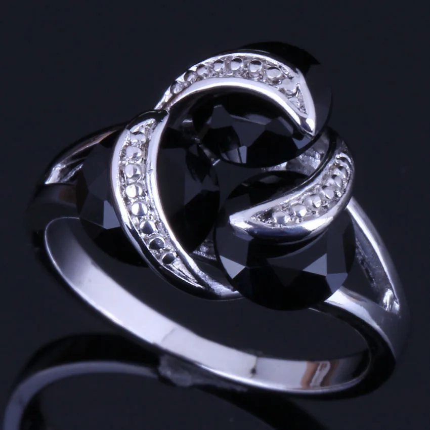 

Delicate Round Black Cubic Zirconia 925 Sterling Silver Ring For Women V0403