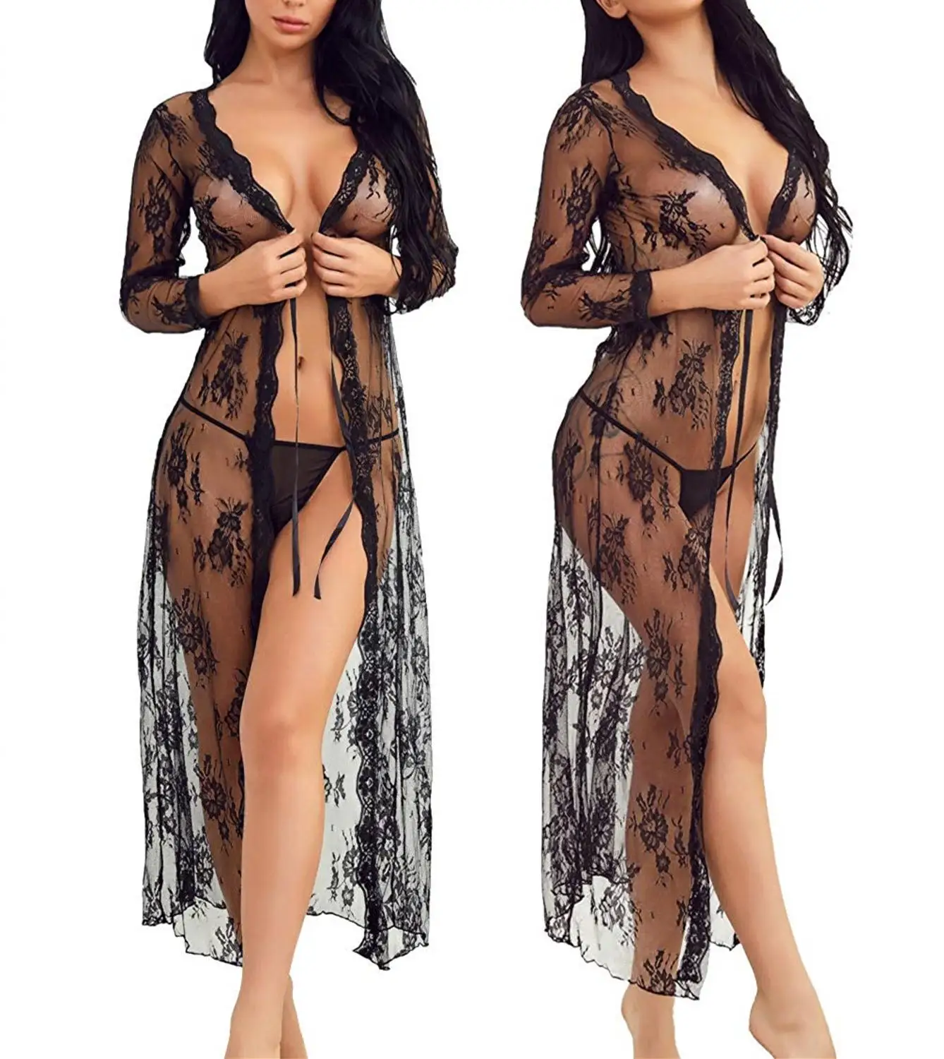 

Women Sexy Lace Dress Long Robe Lingerie Babydoll Underwear G String Sexy Costumer Lenceria Mujer Porno Lenceria Female DJ035