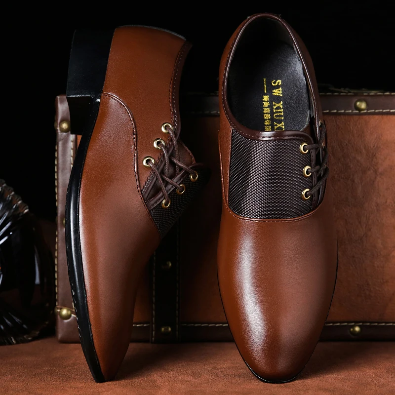 

2019 Spring Leather Men Dress Shoes High Quality Formal Business Men Oxfords Shoes Pointed Toe Shoes Men Big Size:38-48