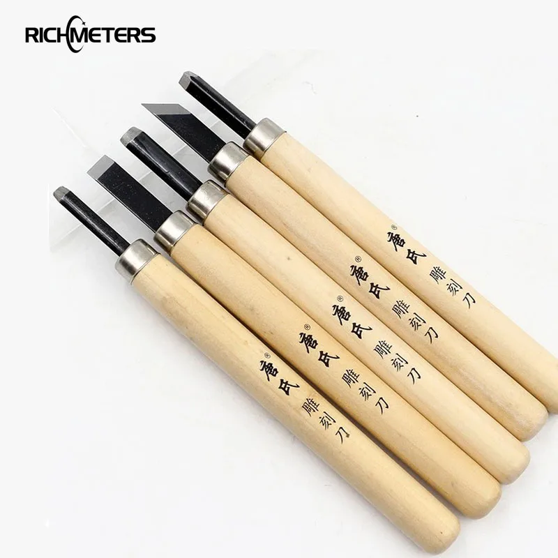 5pcs Woodcut Scorper Hand Wood Carving Engraving Knife Tool Set Carved