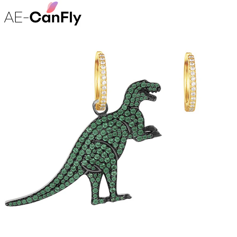 

AE-CANFLY Cute Small Animal Drop Earrings Fun Dinosaurs Asymmetric Earrings For Girls Bling Rhinestone pendientes