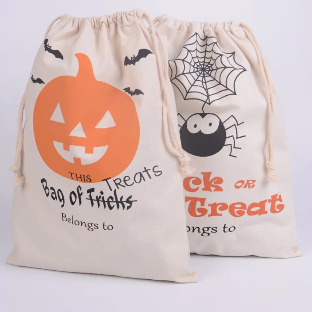 1pc Halloween Pumpkin Spider Canvas Bag Beam Port Drawstring Sack Candy Gift Bag New