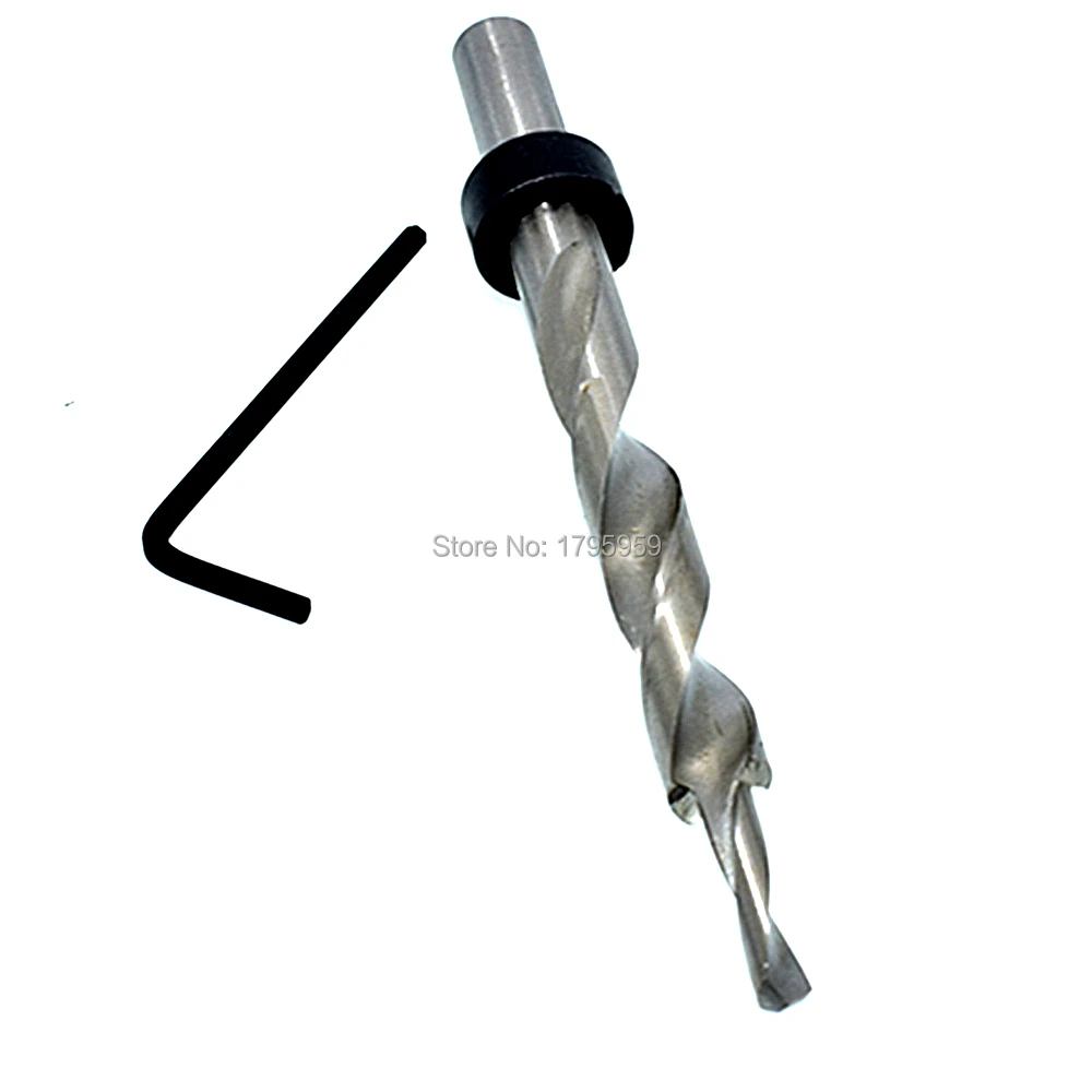 Woodworking Twist Step Drill Bit 10mm to 5mm with Stop Collar and Wrench for Manual Pilot Pocket Wood Drilling Hole System Tool |