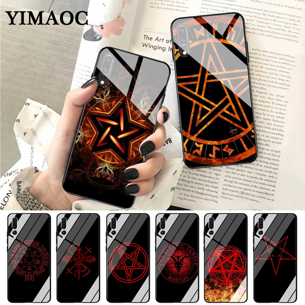 

YIMAOC Pentagram Satanic Pentagram Design Glass Case for Huawei P10 lite P20 Pro P30 P Smart honor 7A 8X 9 10 Y6 Mate 20