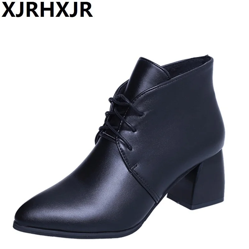 

XJRHXJR Shoes Women Pumps High Heels Pointed Toe Lace Up Ladies Shoes Spring Thick High Heel Dress Shoes Red Black
