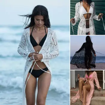 

Womens Cover Up Cardigan Coat Long Sleeve Lace Up Solid Color Sheer Lace Floral Loose Shawl Beach Cardigan Fashion Summer Womens