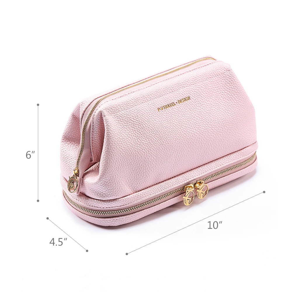 

PU Leather Makeup Bag Travel Cosmetic Bag for Women Girls Make up Brushes Bag Portable 2 Layer Cosmetic Case Toiletry Organizer