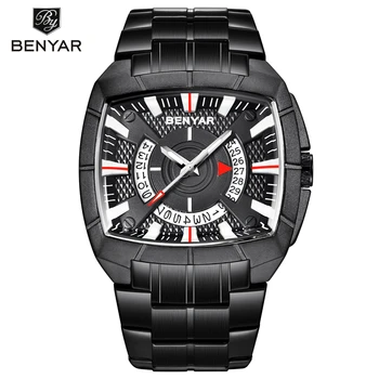 

Relogio Masculino BENYAR Men's Military Quartz Wrist Watch Top Brand Luxury Waterproof Stainless Steel Watch Calendar Clock Man