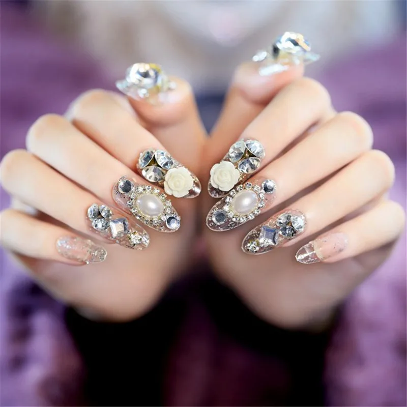 Nail finished fake fingernails bride nail patch false nails 24 finished