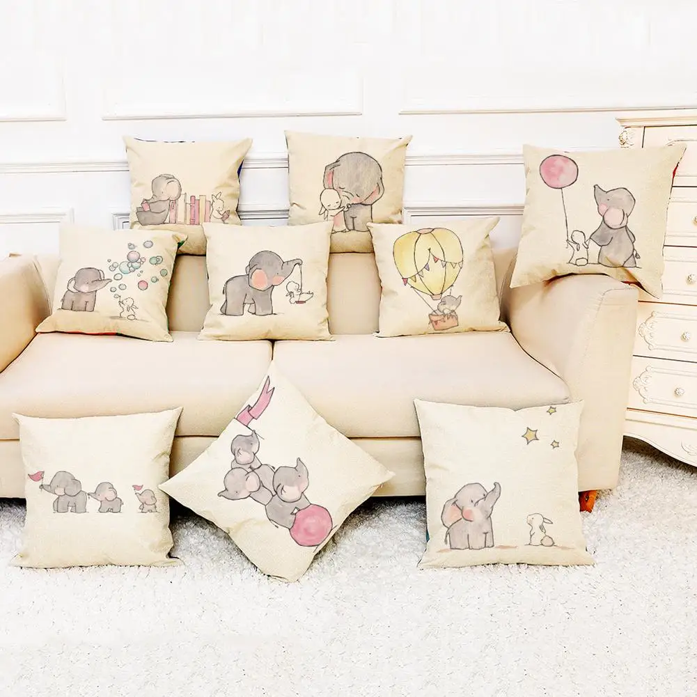 

Lovely Cartoon Flying Balloon Elephant Hedgehog Deer Pattern Pillow Case Home Chair Car Sofa Decorative Cushion Cover 45x45cm