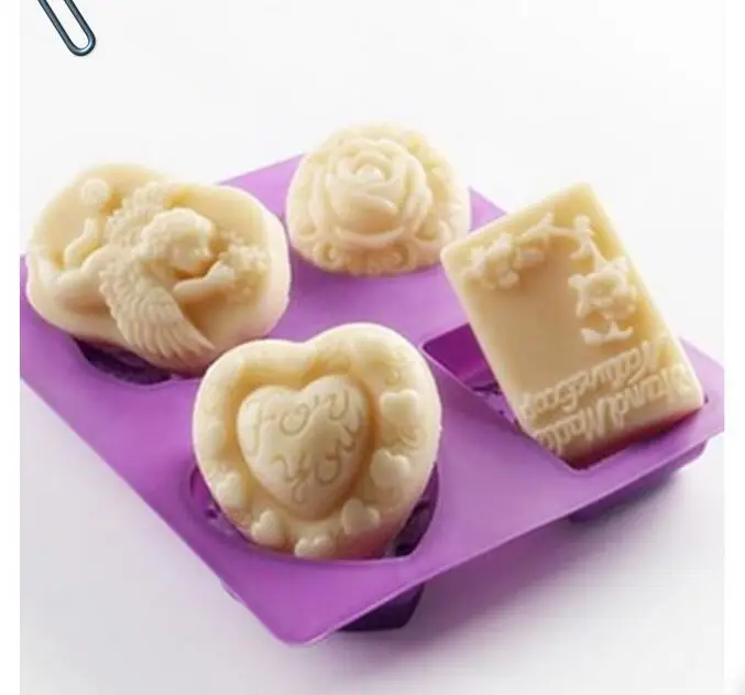 

DIY four different kinds of silicone soap mold cake heart flower rose angel mold