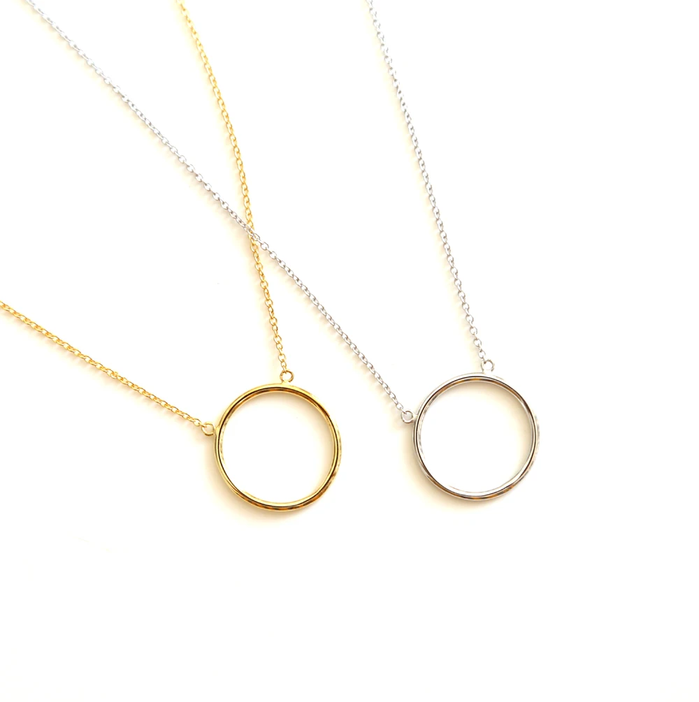 100% 925 пробы Серебряное простое изящное колье с высокой полировкой|circle necklace|925 sterling