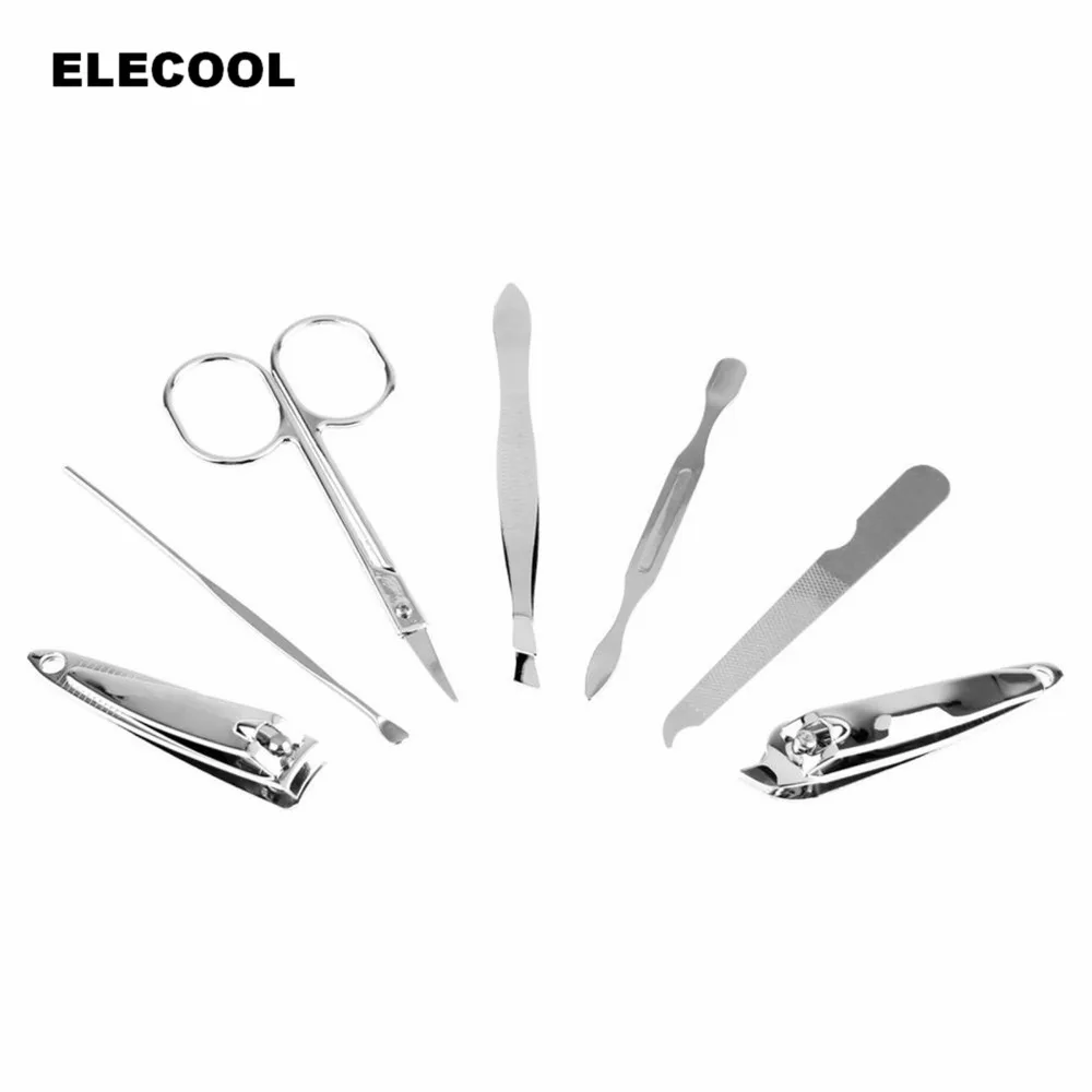 

ELECOOL 7Pcs Nail Cuticle Clippers Cleaner Manicure Case Tool Grooming Kit Manicure Tool Hot Sale
