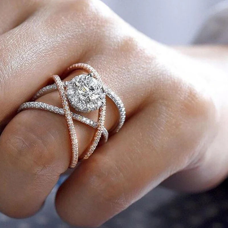 1 Pcs Personality Cross Round Crystal Gold Silver Color Geometric Ring Female Fashion Engagement Party Jewelry | Украшения и