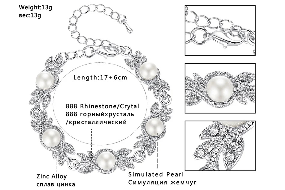Mecresh очаровательные браслеты из искусственного жемчуга для женщин серебро/золото-цвет лист кристалл Pulseras Mujer Femme Свадебные ювелирные изделия MSL197