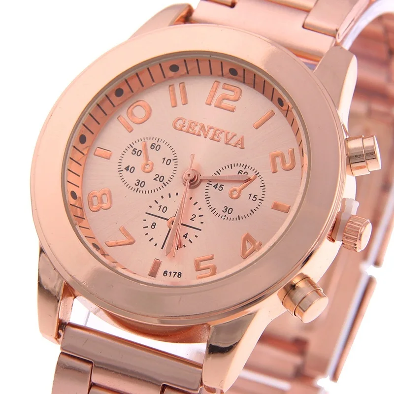 

Gnova Elegant Golden Geneva Stainless Metal Watch Women smooth rim dial casual dress wristwatch Fashion Girl A514