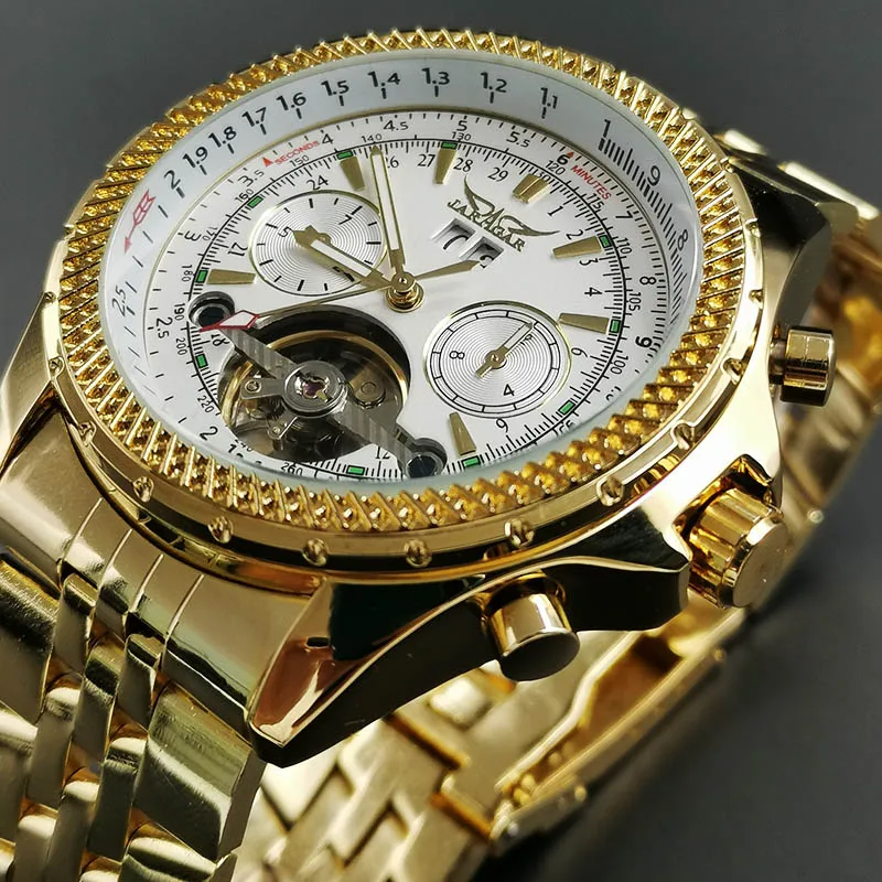 

Men Mechanical Watch Luxury Automatic Tourbillon Watch Calendar Day Week Year Stainless Steel Relogio Masculino JARAGAR