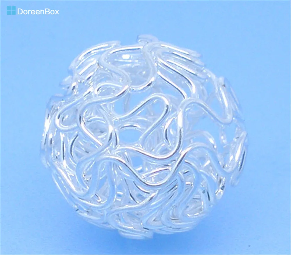 

Doreen Box hot- 20 Silver color Hollow Twist Ball Wire Beads 18mm (B07881)