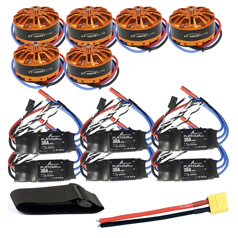 

DIY 6-axis Drone Hexcopter Motor Combo 6pcs 3508 700kv Motor+6pcs HOBBYWING Platinum 30A ESC+XT60 Connector+Fastening Tape