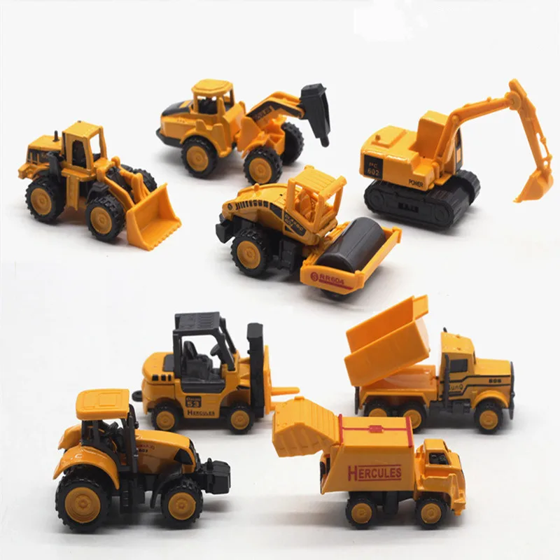 8pcs/set Diecast mini alloy construction vehicle Engineering Car Model Inertia truck mixer excavator Classic Toy Children gift | Игрушки и