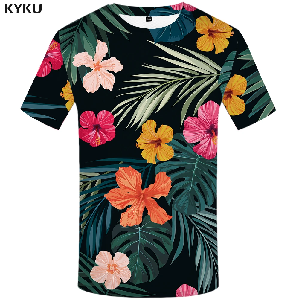 

KYKU Flower T shirt Green Leaves T shirts Weeds Clothes Fashion Top Tees Tshirt Tops Womens Rock Casual 2017 Chinese