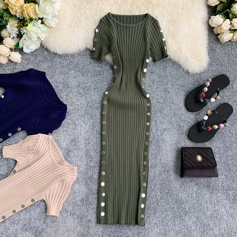 Женское трикотажное платье ALPHALMODA Двухрядное на пуговицах с круглым вырезом и