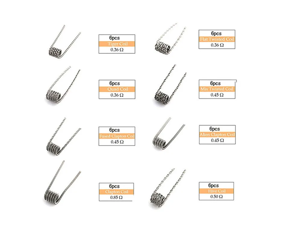Органический хлопок + Пинцет + 8 в 1 предварительно собранный Койл комплект витой Alien Clapton провода DIY Инструменты для электронных сигарет РБА