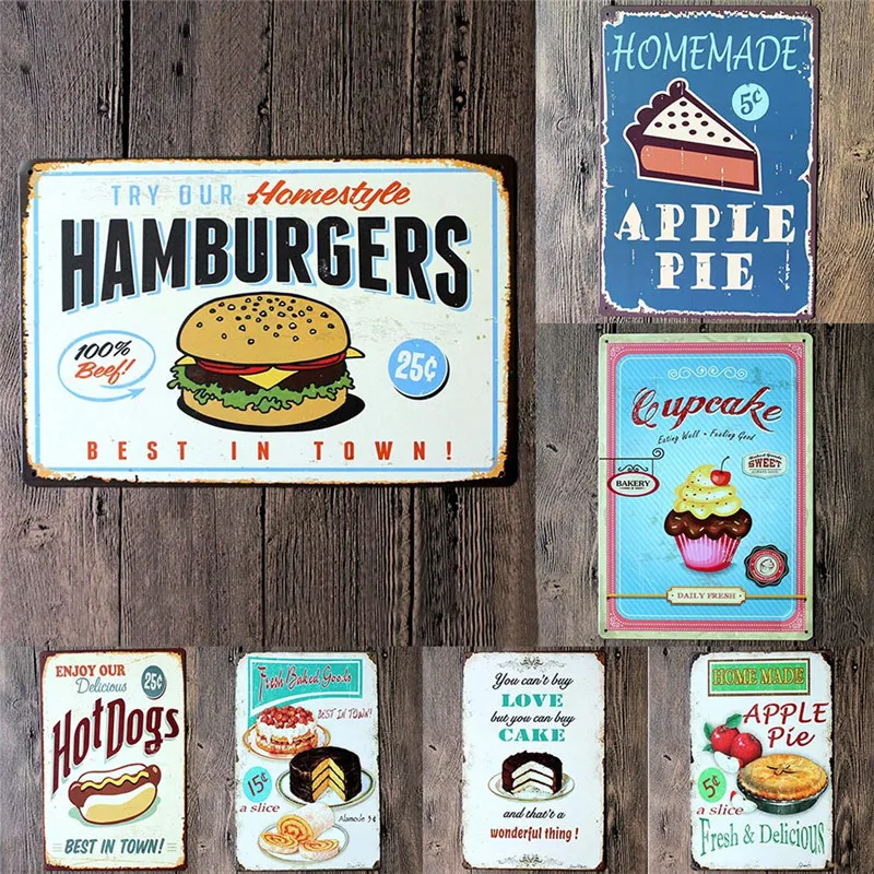 

Food painting iron panel 20*30CM Metal Stickers Tin Signs Club Gallery Poster Vintage Plaque Decor Delicious Food Wall Posters
