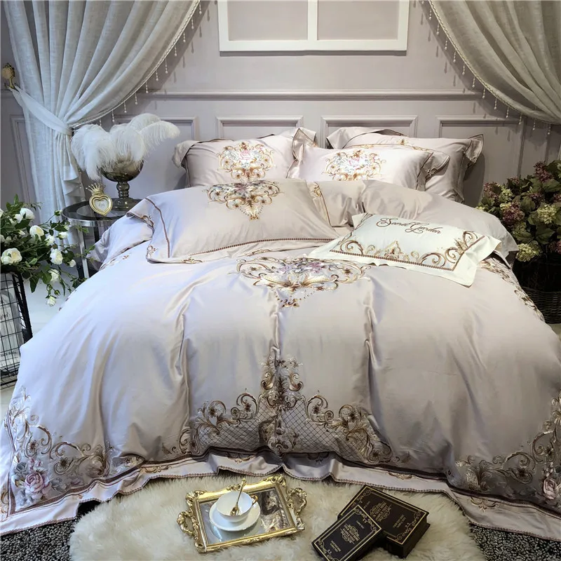 

New European Style 100S Egyptian cotton Luxury Royal Embroidery Bedding set Queen King Duvet Cover Bed Linen/sheet Pillowcases