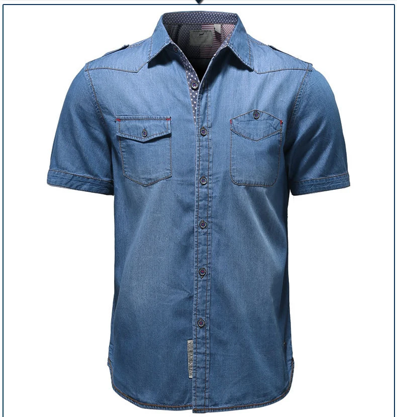 Mens Denim Shirt Jeans Blouses 2017 New Boys Denim shirt Short Sleeve