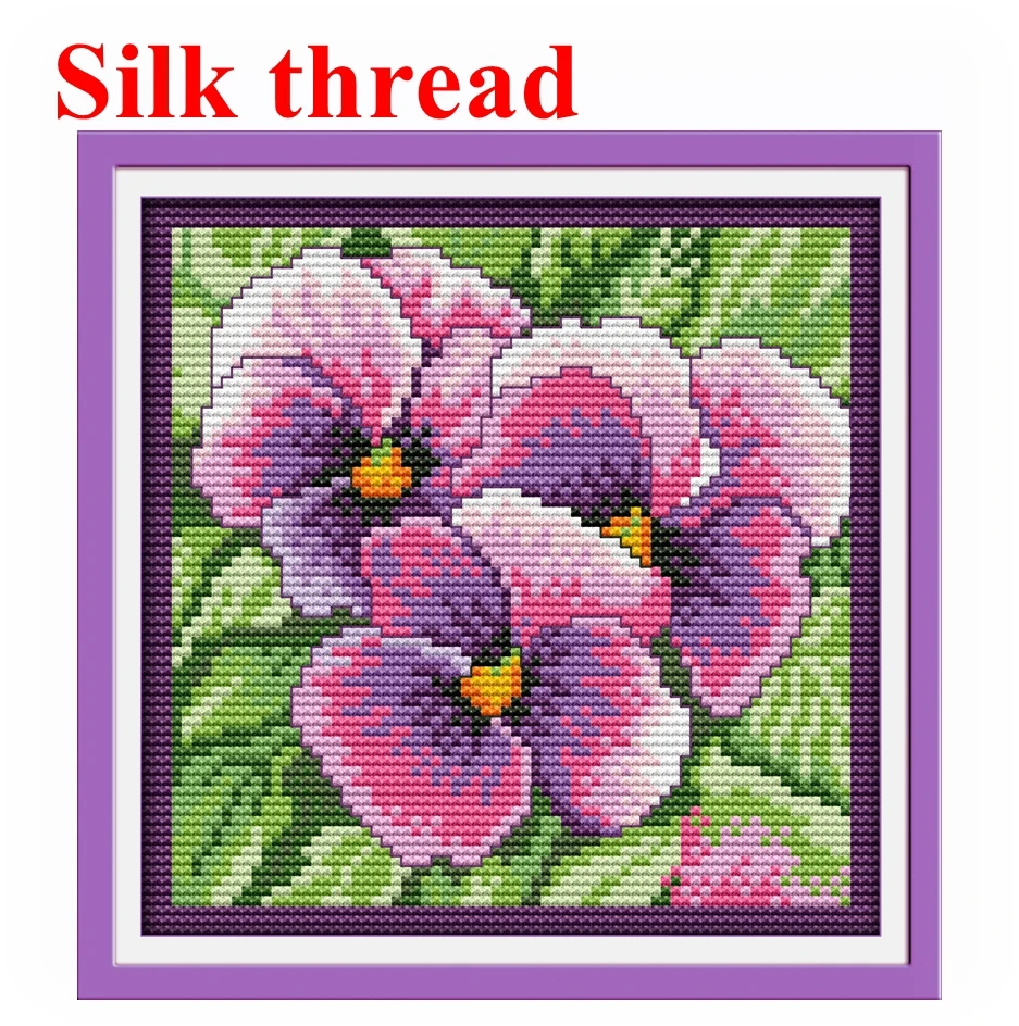Pansy cross stitch kits flowers count 18ct 14ct 11ct print canvas