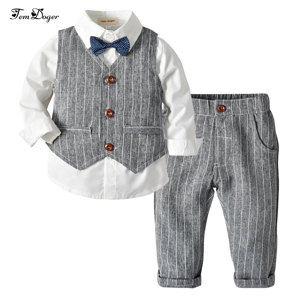

Tem Doger Baby Boy Clothing Sets 2018 Winter Newborn Infant Boy Clothes Tie Shirts+Vest+Pants 3PCS Outfits Suit Bebes Product