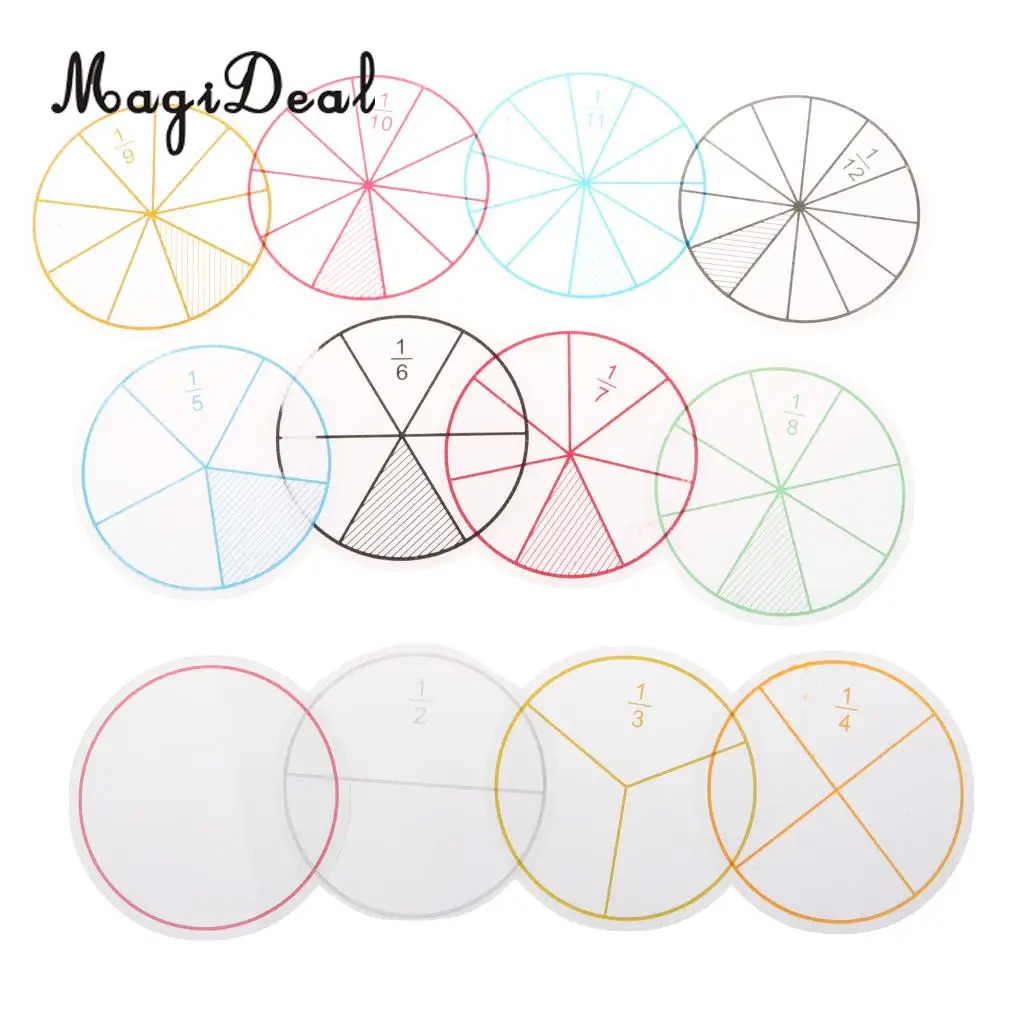 MagiDeal 12Pcs Plastic Numbered Fractions Circles Math Chips Mathematics Number Educational Toy for Kindergarten Teaching Aid