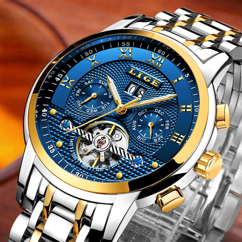 LIGE новые мужские s часы лучший бренд класса люкс Бизнес Автоматическая техника мужские часы все стальные водонепроницаемые мужские часы+ коробка для часов