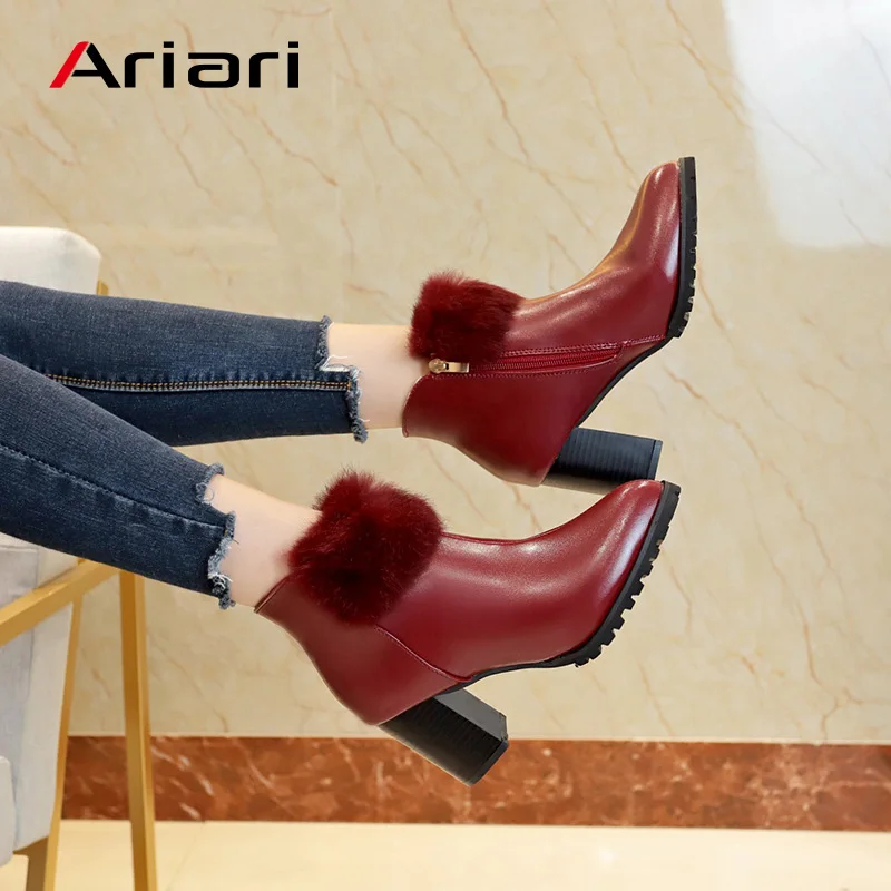 

Ariari Brand Women Ankle Boots Zipper Genuine Leather Office Lady Shoes Sexy Pointed Toe High Heels Elegant Solid Short Boots