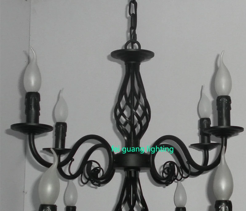 Роскошные деревенский кованого железа люстра E14 свечи черный Винтаж античный дом люстры для гостиная Европейский лампа