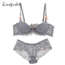 Женское белье ladychill серый Цвет ультра тонкий половина чашки полный кружевной бюстгальтер и трусики набор симпатичная молодая девушка бюстгальтер «лолита» комплект WW28