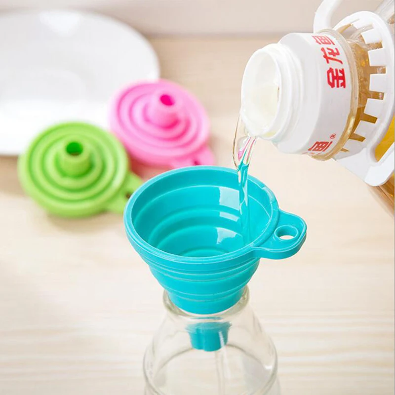 1PC Portable Oil Honey Funnels Silicone Folding Liquid Funnel Folding Wine Collapsible Style Hopper Kitchen Things Cooking Tools