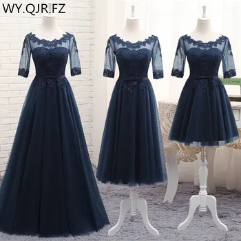 

MNZ609ZL#half sleeve embroidery lace up long dark blue spring 2019 new party prom toast dress Bridesmaid Dresses cheap wholesale