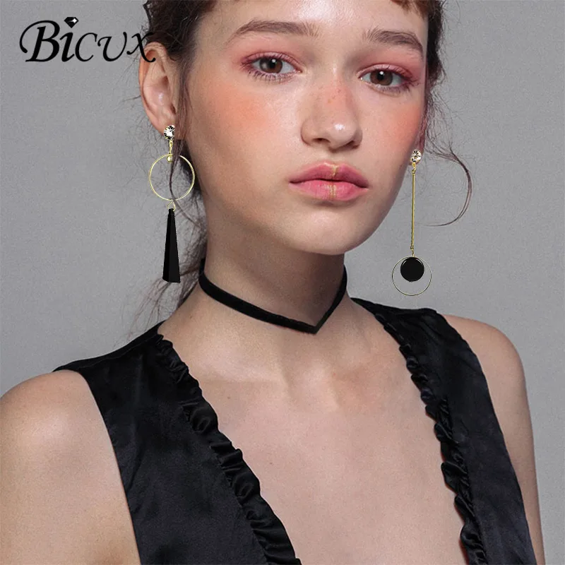 

BICUX Fashion Girls Cute Acrylic Gold Silver Crystal Drop Earrings for Women Round Triangle Irregular Femme Earring 2019 Jewelry