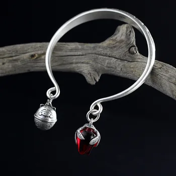 

Guaranteed Thai Bracelet Bangles For Women Red Garnet Tulip Flowers With Bells Cuff Bangle Manchette Bracelet Femme