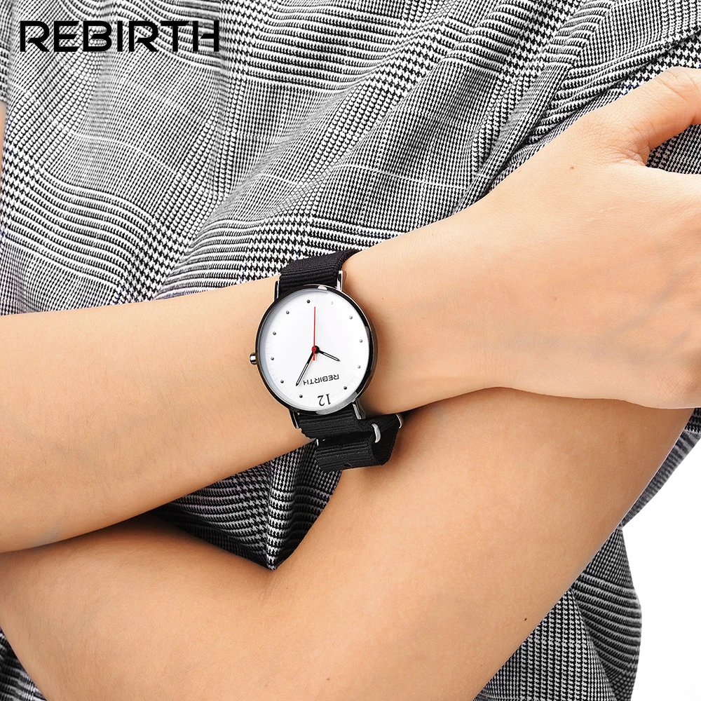 

Utral slim nylon strap young people simple fashion watches waterproof REBIRTH brand minimalism quartz-watch with red pointer