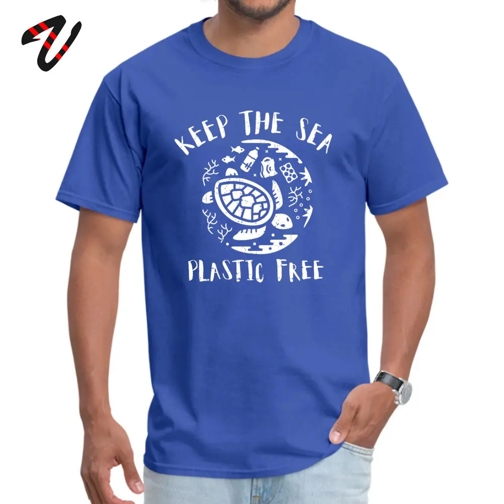 Design Casual Mother Day 100% Cotton Round Collar Young Tops Shirt Comics Tops Tees Fashionable Short Sleeve T-shirts Keep The Sea Plastic Free - Turtle -11770 blue