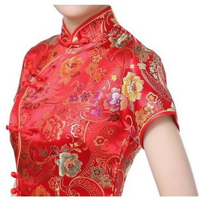 Винтаж зеленый китайский Для женщин традиционные атласное платье Cheongsam Qipao Топы корректирующие халат De Soiree цветок Размеры размеры S M L XL XXL, XXXL C0004