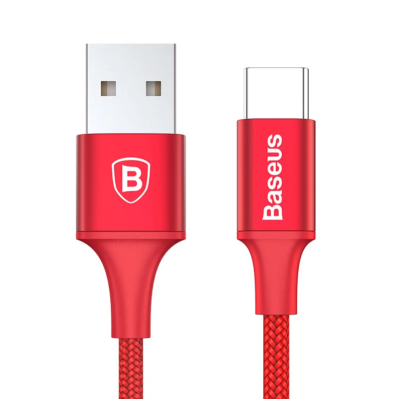 Baseus usb type-C кабель для samsung Galaxy S9 2A Быстрая зарядка кабель синхронизации данных для Xiaomi max 3 huawei p20 светодиодный светильник USB C кабель - Цвет: Красный