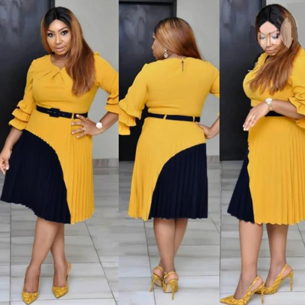 African Dresses For Women Bazin Riche Africa Kanga Clothing Pleated Dress African Splicing Dress