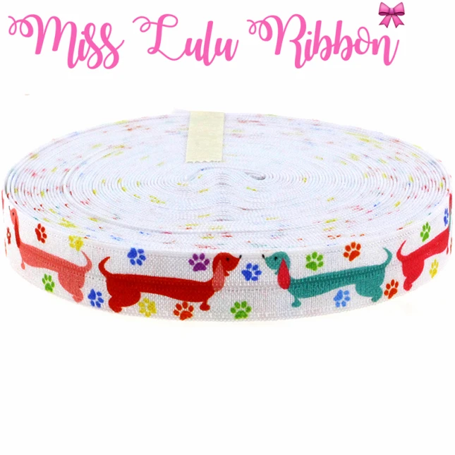 

Pets Series Ribbon 5/8" 16mm 10 Yards/Lot Dachshund Dog Printed Elastic Ribbon Hair Accessories MD1501019-22-2510