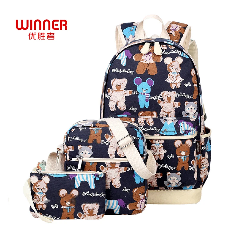 WINNER 3Pcs set Fashion Printing backpack Women Canvas Bag Laptop Backpacks For Teenage Girls Mochilas Big